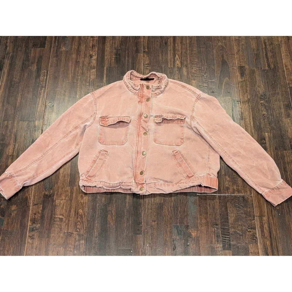 Jane + Delancey Jacket Womens Large Pink Soft Zip Snap Front Bomber Twill